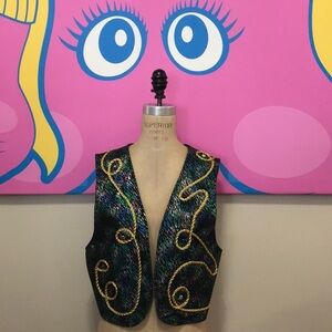 Peter Lai Black Leather Gold Rope Vest Vintage 1980s